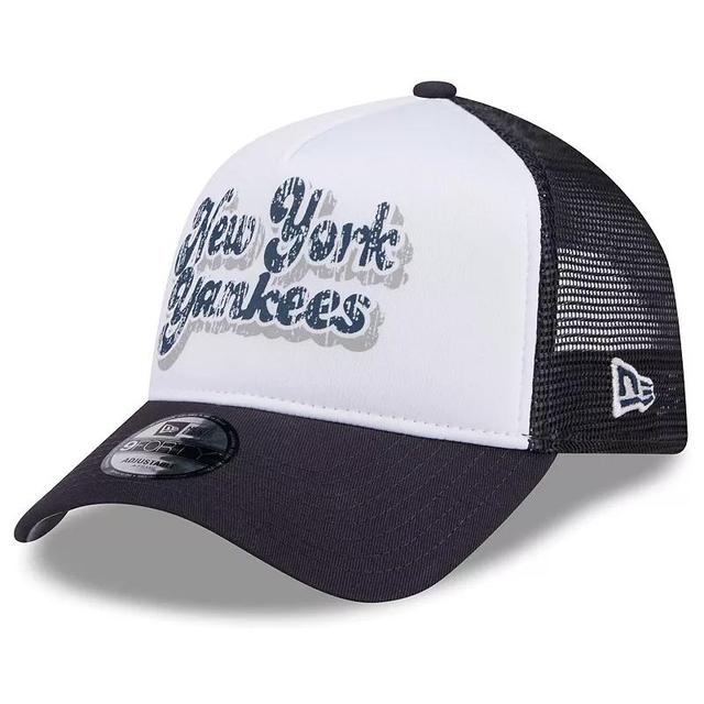 Womens New Era /Navy New York Yankees Throwback Team Foam Front A-Frame Trucker 9FORTY Adjustable Hat Product Image