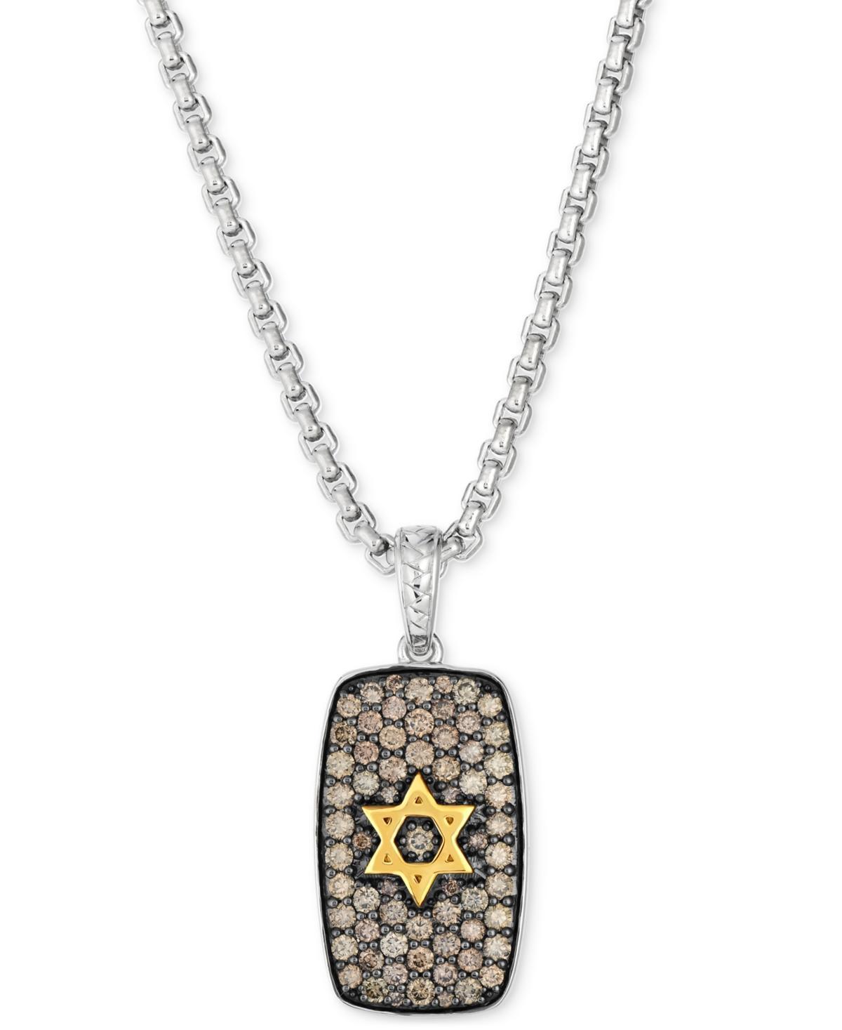 Le Vian Mens Chocolate Diamond Star of David Dog Tag 22 Pendant Necklace (1-3/4 ct. t.w.) in Sterling Silver & 14k Gold Product Image