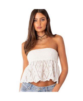 Women's Lacey Cotton Scrunch Tube Top Product Image