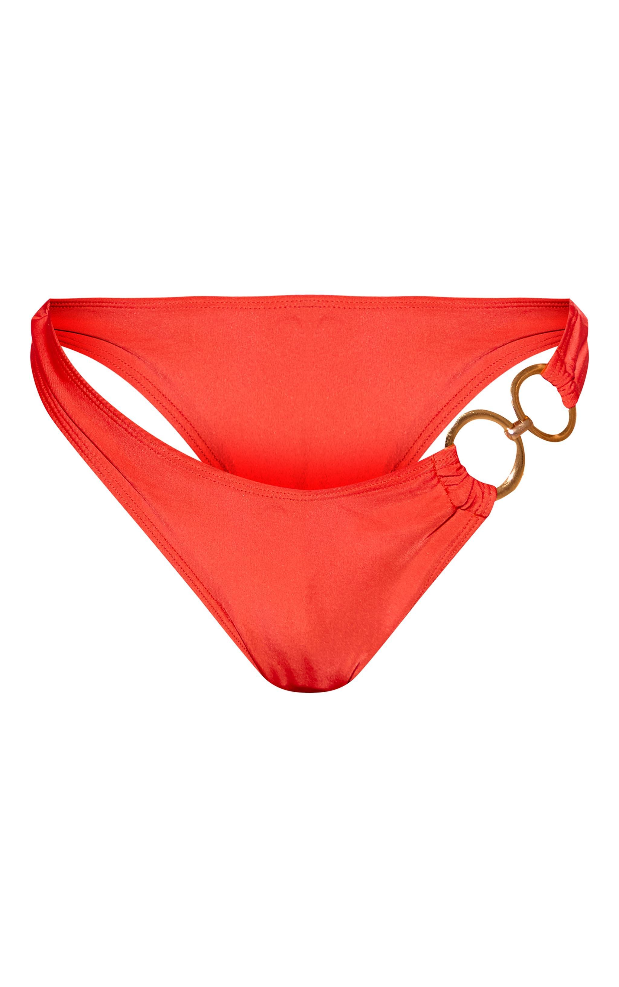 Red O Ring Strap Detail High Leg Bikini Bottoms Product Image