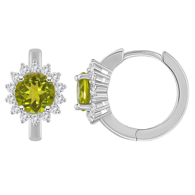 Steven Vardi Inc. Sterling Silver Gemstone and White Topaz 6mm Round Hoop Earrings - Green Product Image