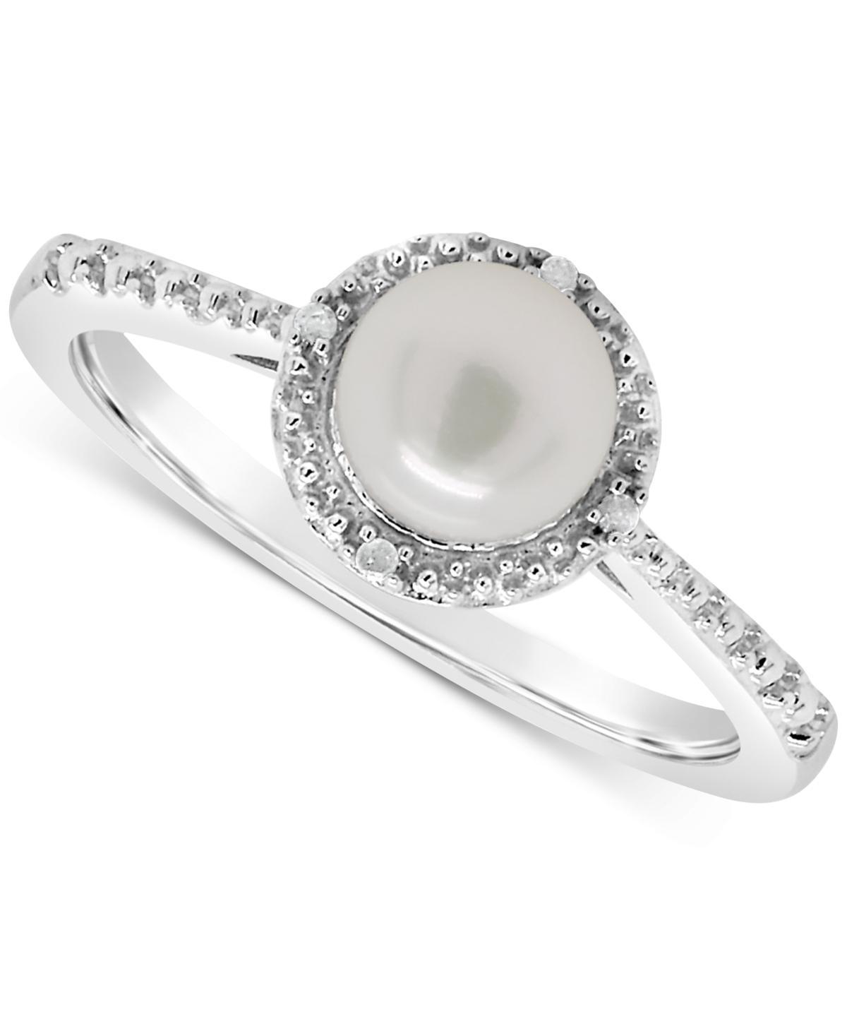 Celebration Gems Sterling Silver Freshwater Cultured Pearl and Diamond Accent Frame Ring, Womens Product Image