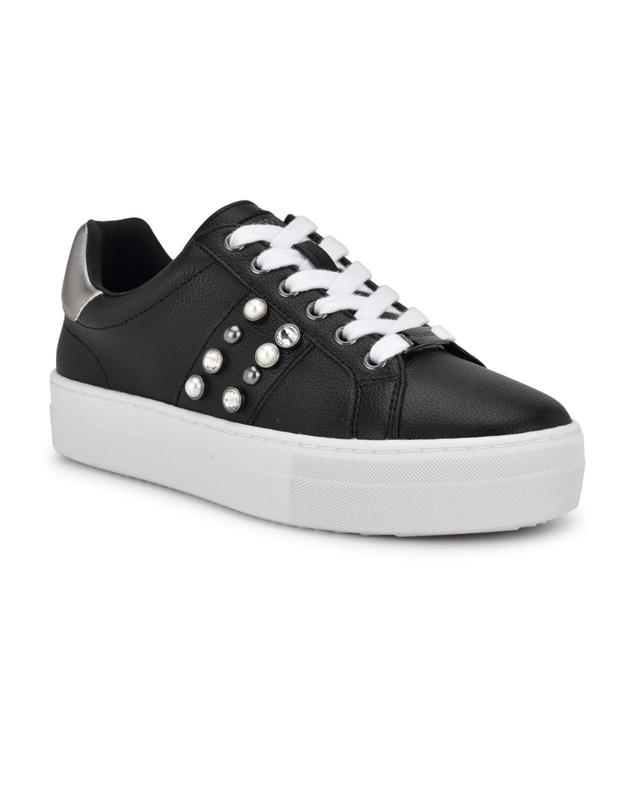 Nine West Gripes Lace-Up Round Toe Womens Platform Sneakers Black Silver Product Image