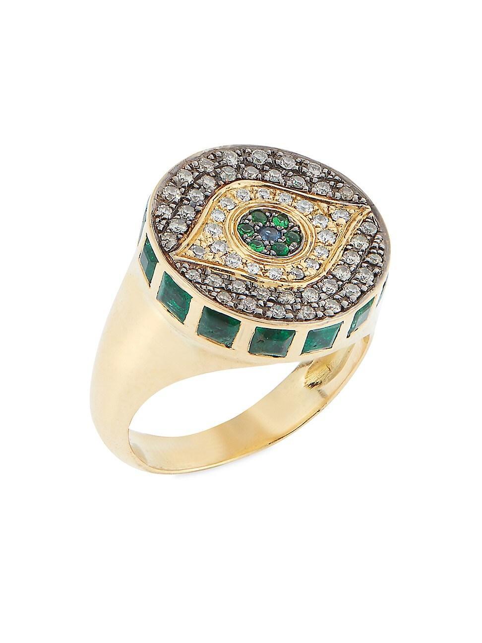 Womens Evil Eye 18K Yellow Gold & Multi-Stone Dawn Chevalier Ring Product Image