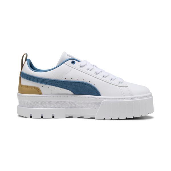 PUMA Mayze Leather Women's Sneakers in White/Blue Horizon Product Image