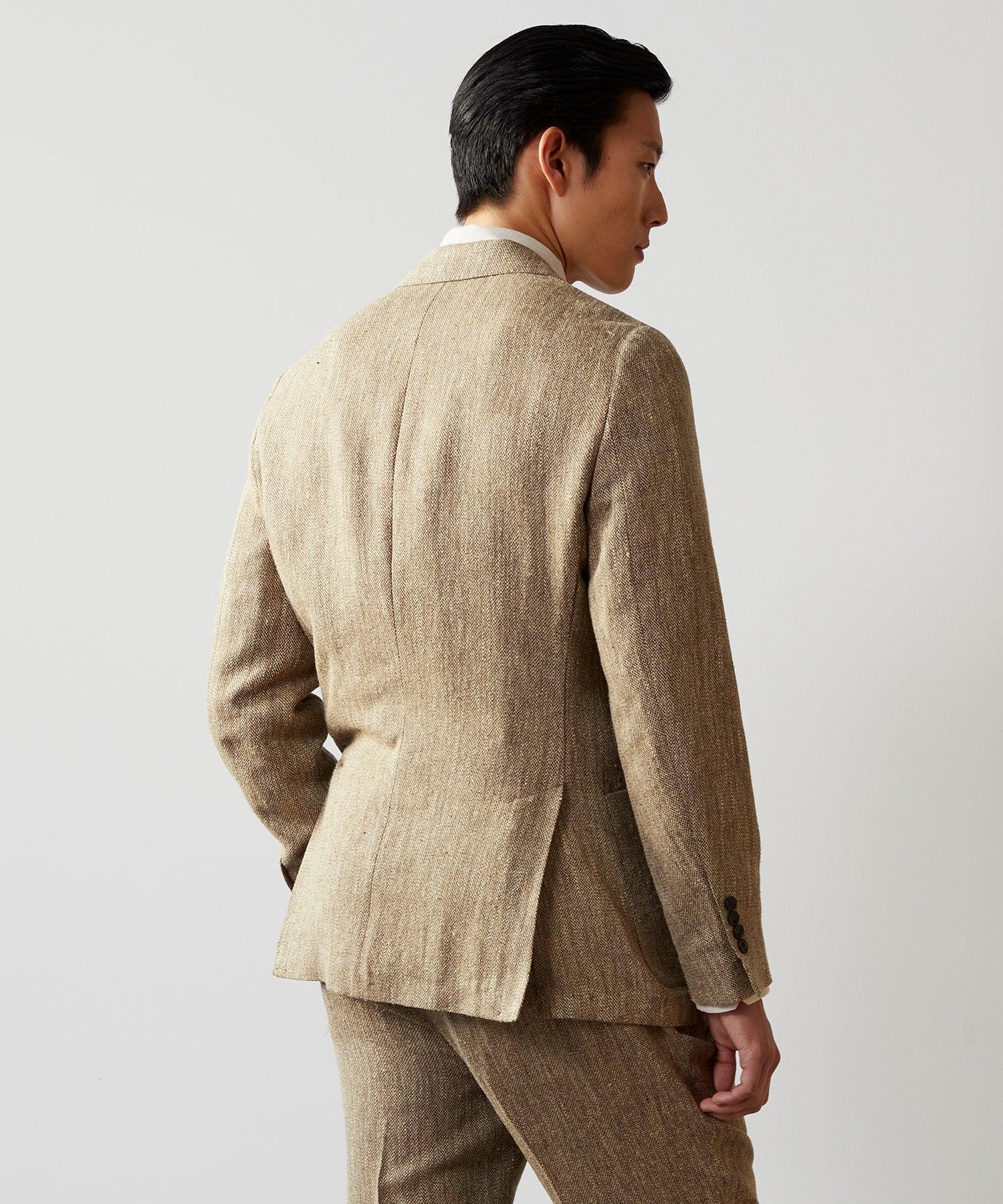 Italian Linen Silk Madison Jacket in Light Brown Product Image