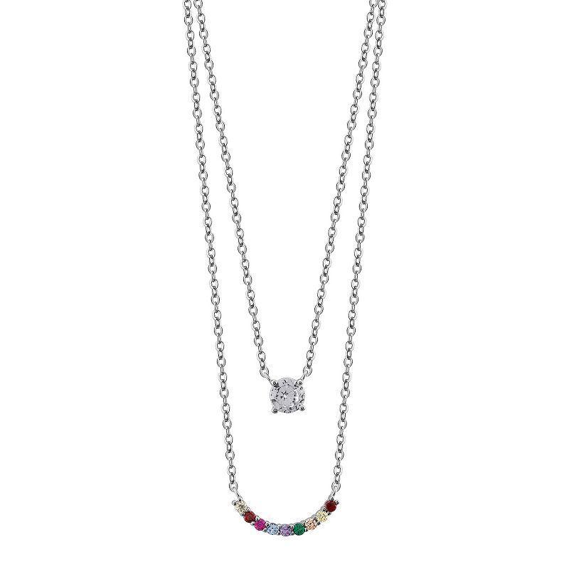 OLIVIA AND HARPER Sterling Silver Multi-Color Cubic Zirconia 2 Strand Pendant Necklace, Womens Product Image