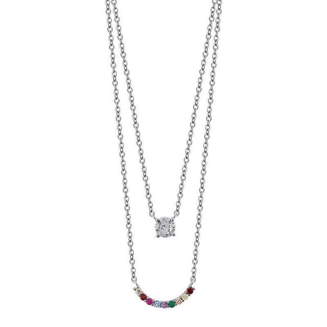 OLIVIA AND HARPER Sterling Silver Multi-Color Cubic Zirconia 2 Strand Pendant Necklace, Womens Multicolor Product Image