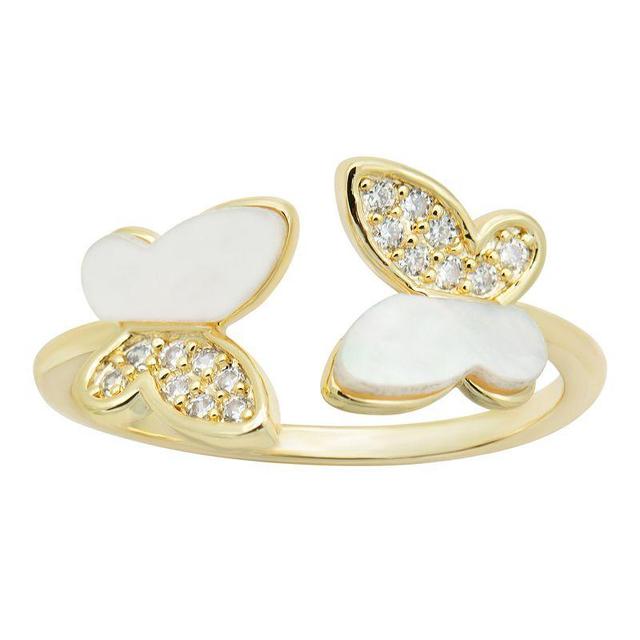 City Luxe Gold Tone Mother of Pearl & Cubic Zirconia Open Butterfly Ring, Womens Gold Tone Mop Product Image