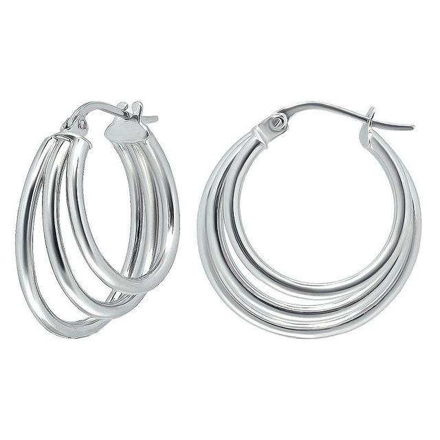 Aleure Precioso Sterling Silver 1.5 mm x 20 mm 3 Row Hoop Earrings, Womens Product Image