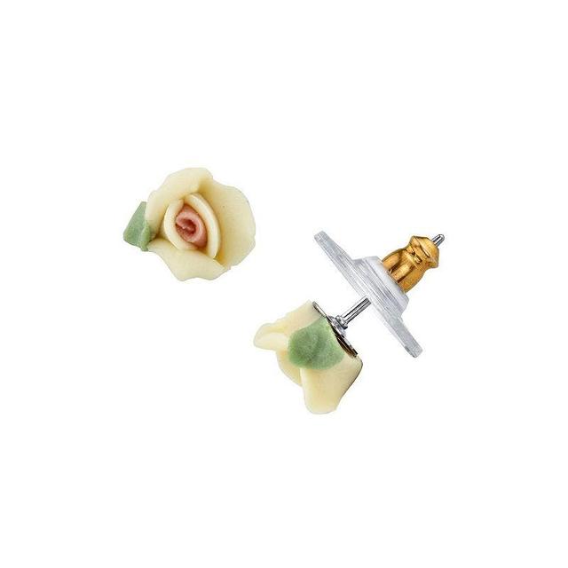 1928 White Porcelain Rose Stud Earrings, Womens Product Image