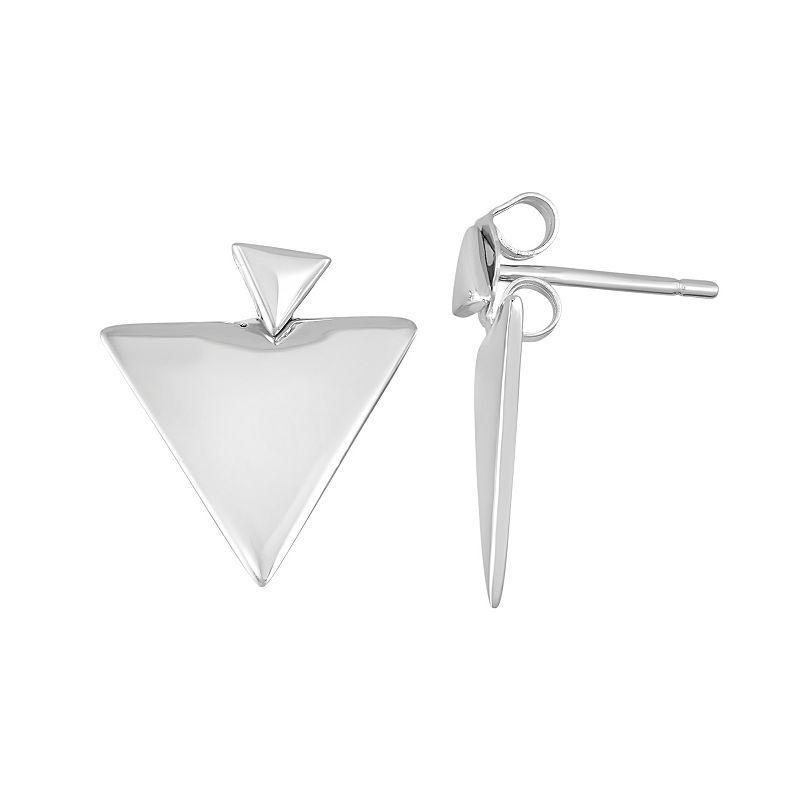 Sterling Silver Front-Back Triangle Drop Earrings, Womens, Grey Product Image