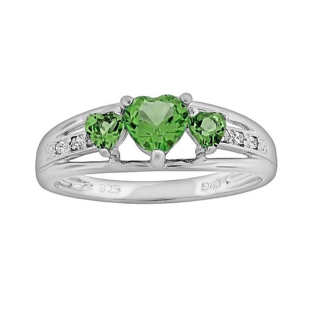 Gemminded Sterling Silver Peridot and Diamond Accent Heart 3-Stone Ring, Womens Product Image