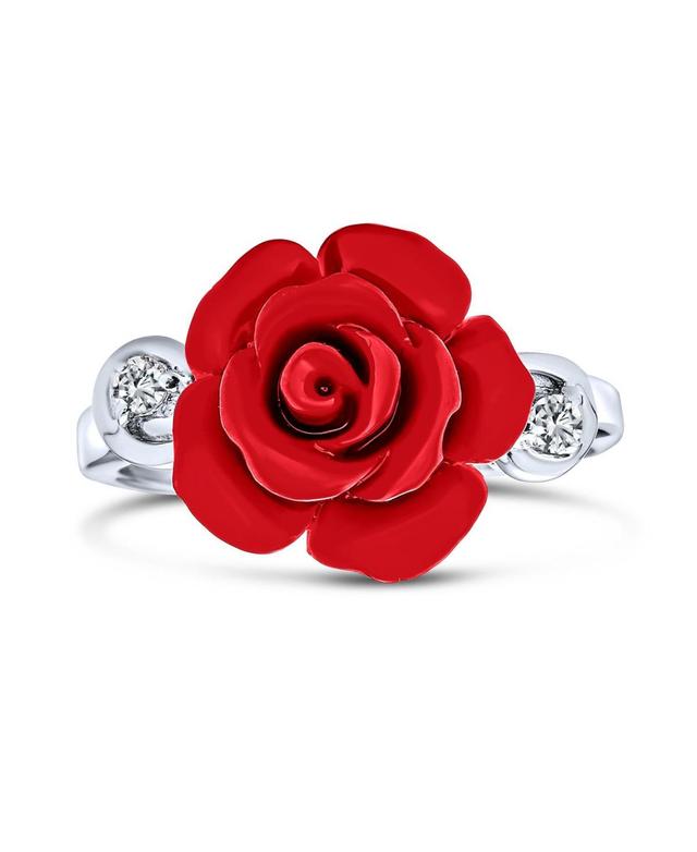 Bling Jewelry Cz Accent Flower Fashion Red carved Rose Statement Ring For Women For Sterling Silver Product Image