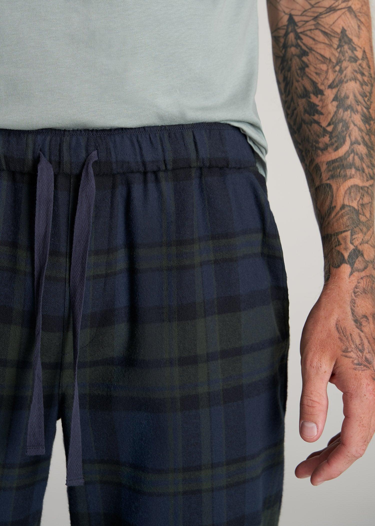 Plaid Pajama Pants for Tall Men in Olive & Dark Cobalt Plaid Product Image