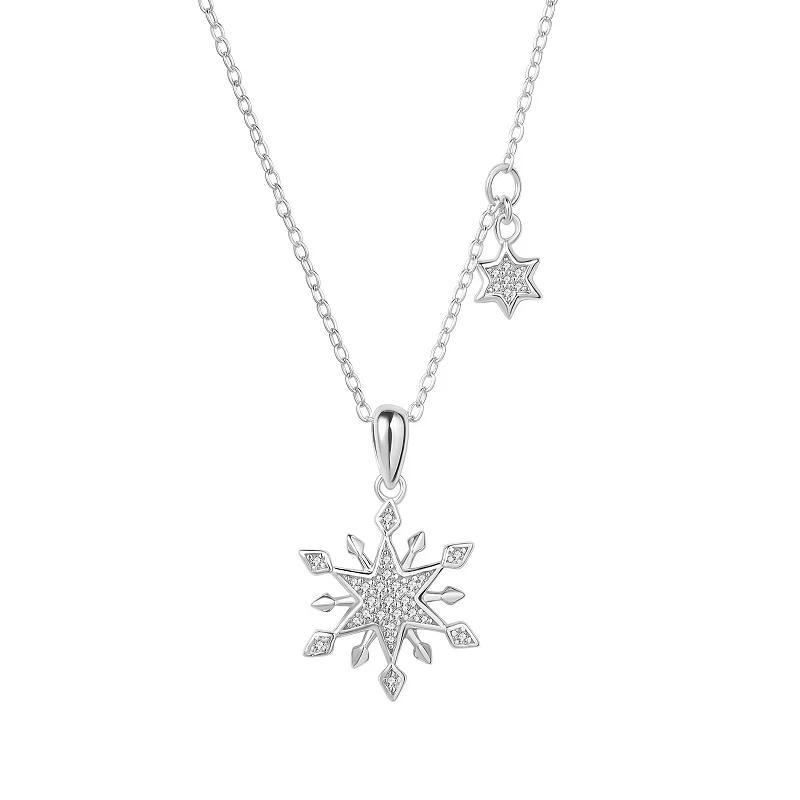 Sterling Silver 1/8 Carat T.W. Diamond Snowflake Pendant Necklace, Womens Product Image