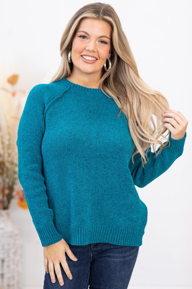 Teal Raglan Sleeve Chenille Sweater Product Image