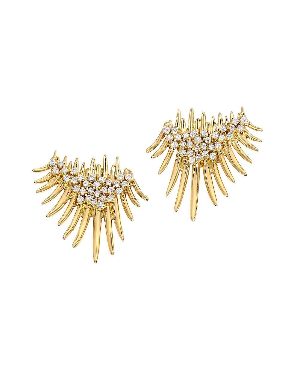 Womens Tribal 18K Yellow Gold & Diamond Fan Spike Earrings Product Image