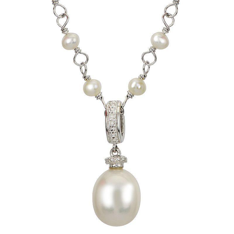 Womens PearLustre by Imperial Sterling Silver Cultured Pearl & Diamond Accent Drop Pendant Necklace, Womens Product Image