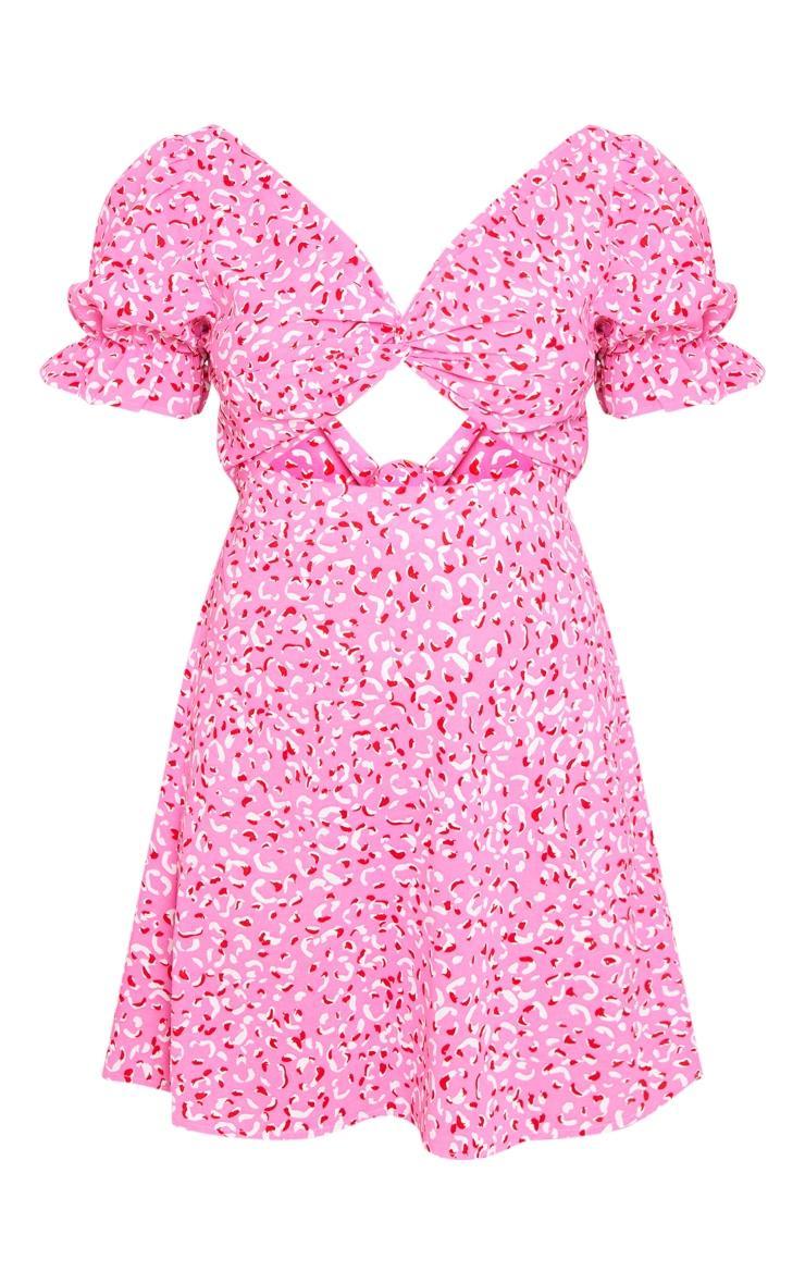 Pink Abstract Print Twist Bust Cut Out Shift Dress Product Image