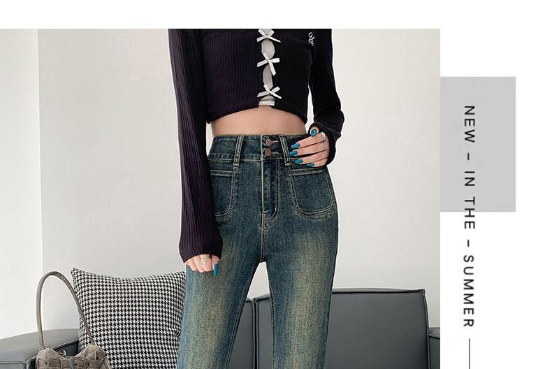 High Rise Washed Flared Jeans (Various Designs) Product Image