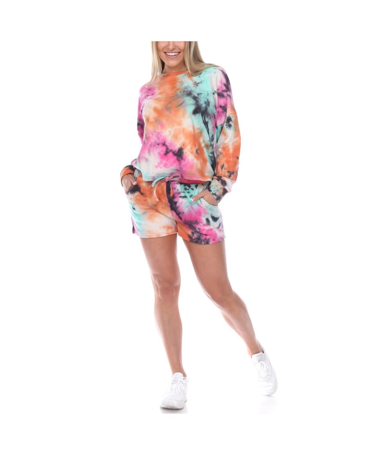 Womens White Mark Tie Dye Lounge Top & Shorts Pajama Set Product Image