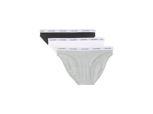 Calvin Klein Underwear Modern Logo Bikini 3-Pack White/Grey Heather) Women's Underwear Product Image