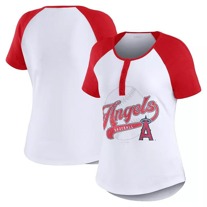 Womens WEAR by Erin Andrews /Red Los Angeles Angels Henley Raglan T-Shirt Product Image