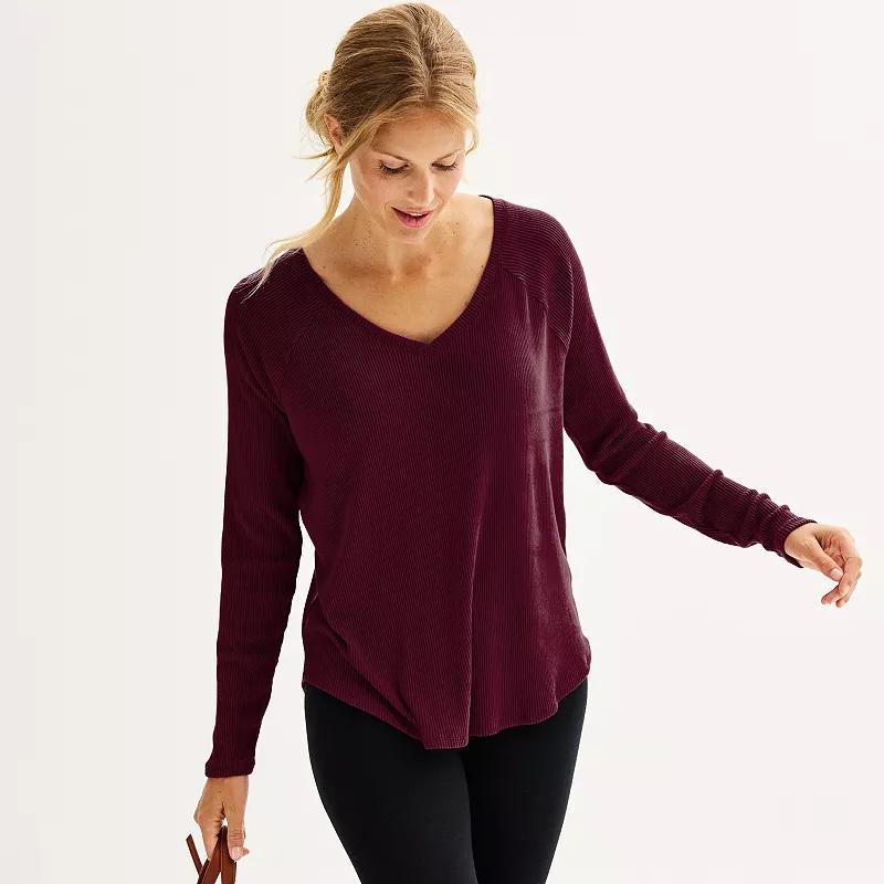 Womens Sonoma Goods For Life Petite Super Soft Rib V-Neck Tunic Product Image