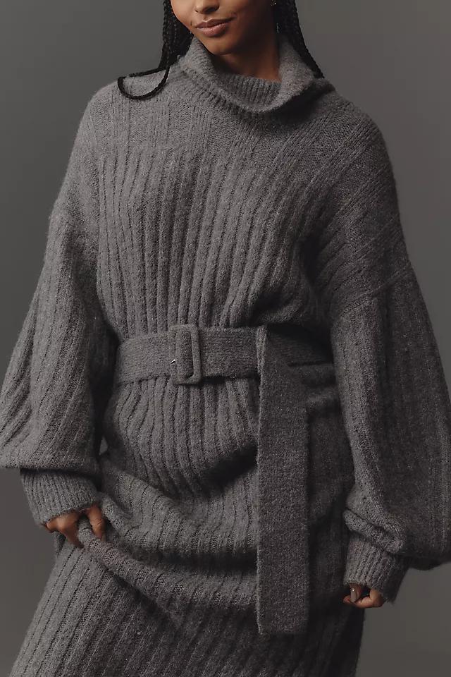 By Anthropologie Long-Sleeve Turtleneck Belted Sweater Midi Dress Product Image