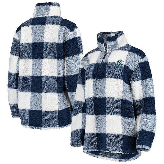 Womens G-III 4Her by Carl Banks Deep Sea Blue/White Seattle Kraken Plaid Sherpa Quarter-Zip Jacket Krk Blue Product Image