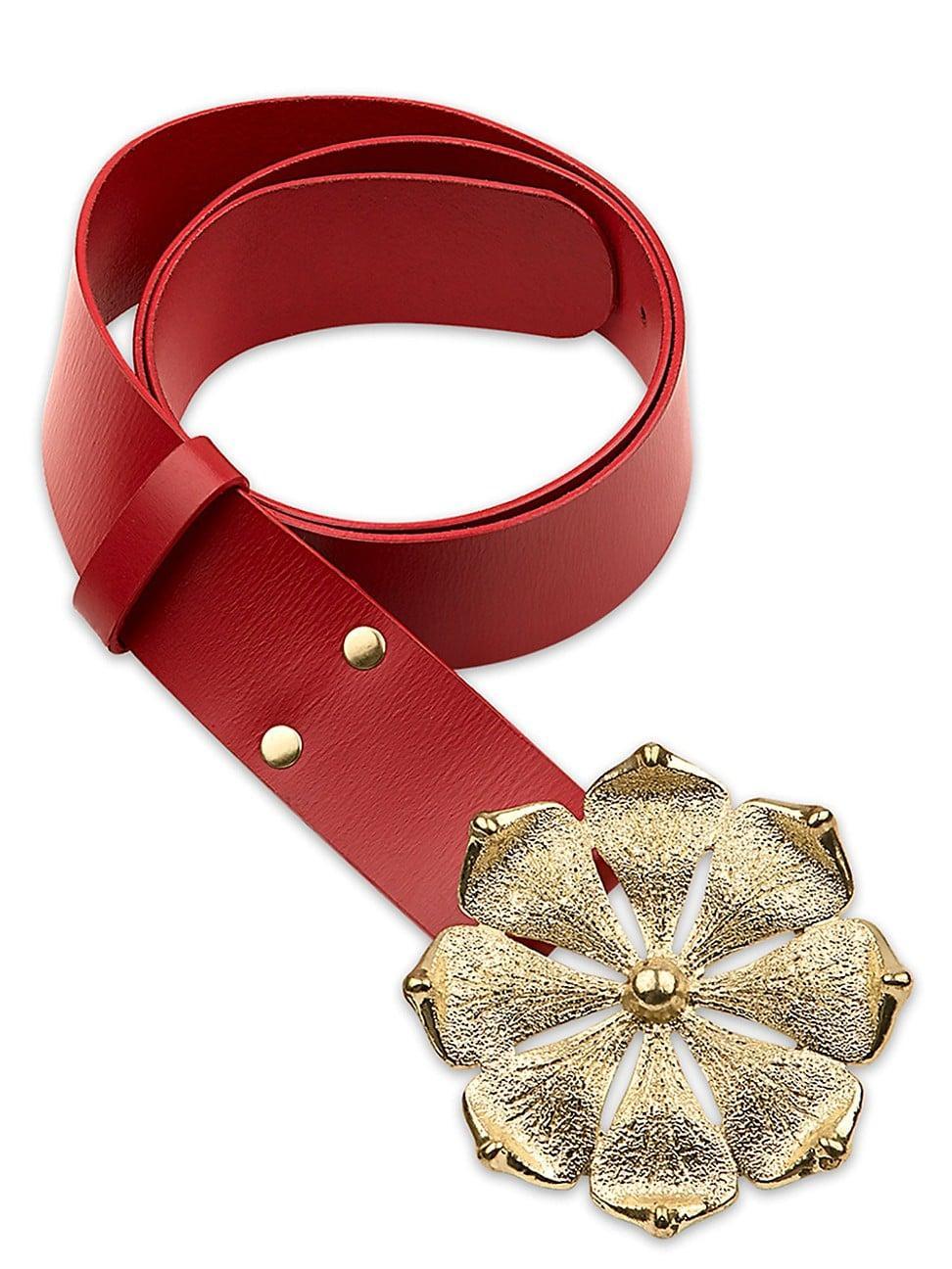 Womens Leather Floral Buckle Belt Product Image