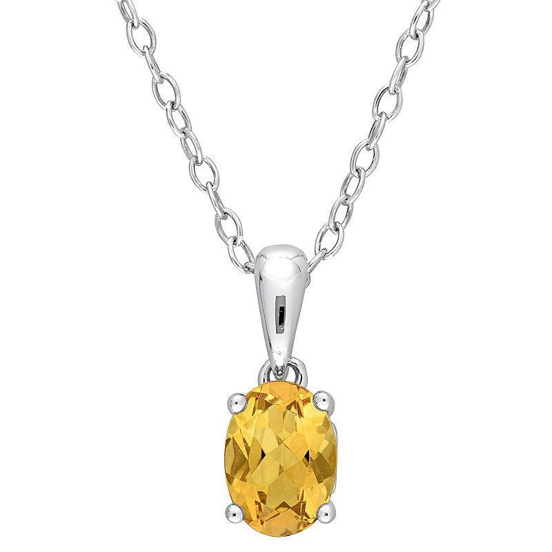 Stella Grace Sterling Silver & Gemstone Oval Stud Pendant Necklace, Womens Citrine Product Image