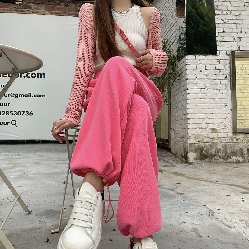 Drawstring Waist Plain Loose Fit Sweatpants Product Image