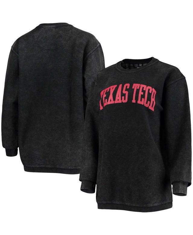 Womens Black Texas Tech Red Raiders Comfy Cord Vintage-Like Wash Basic Arch Pullover Sweatshirt Product Image