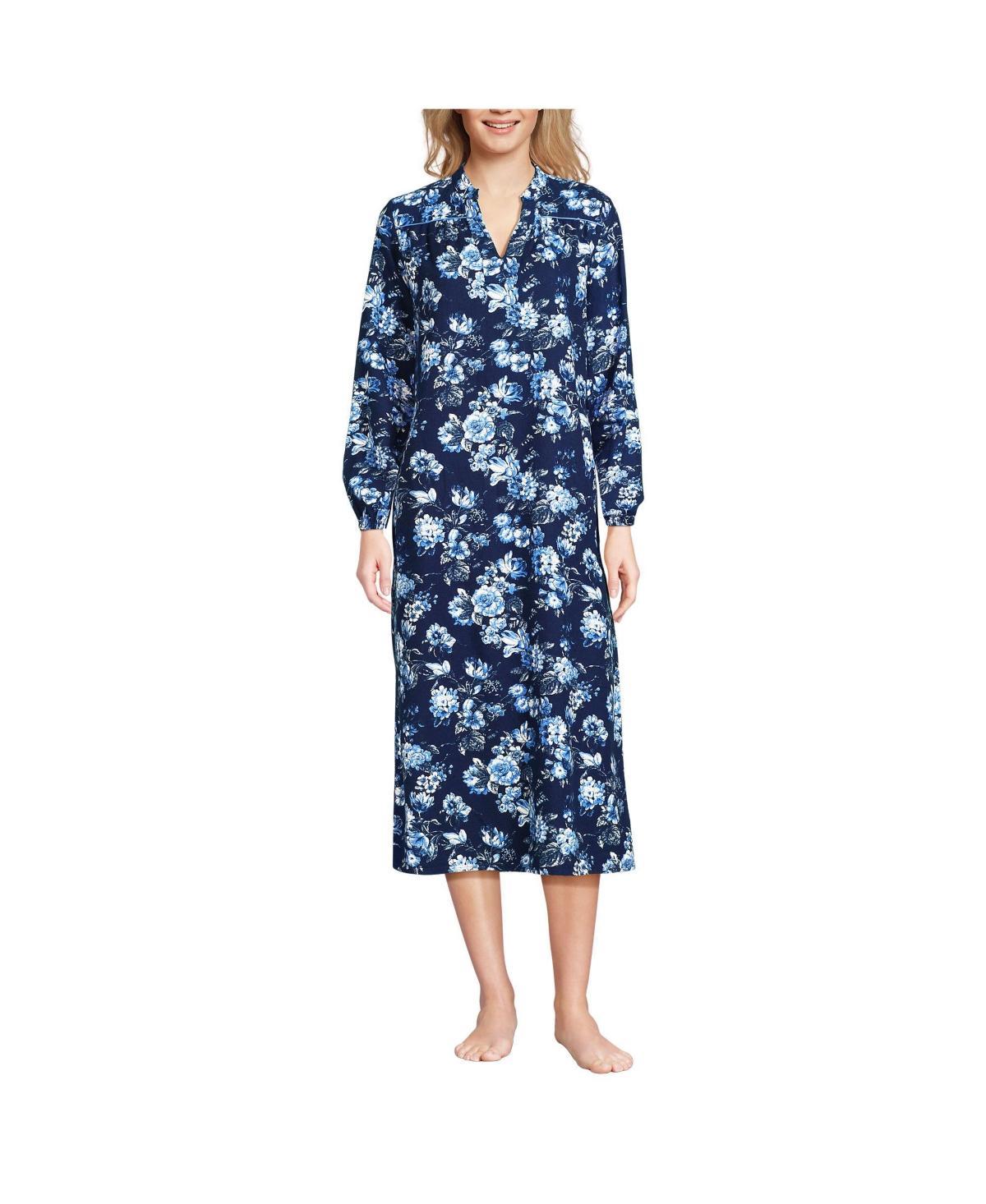 Womens Lands End Long Sleeve Flannel Nightgown Blue Starry Black Product Image