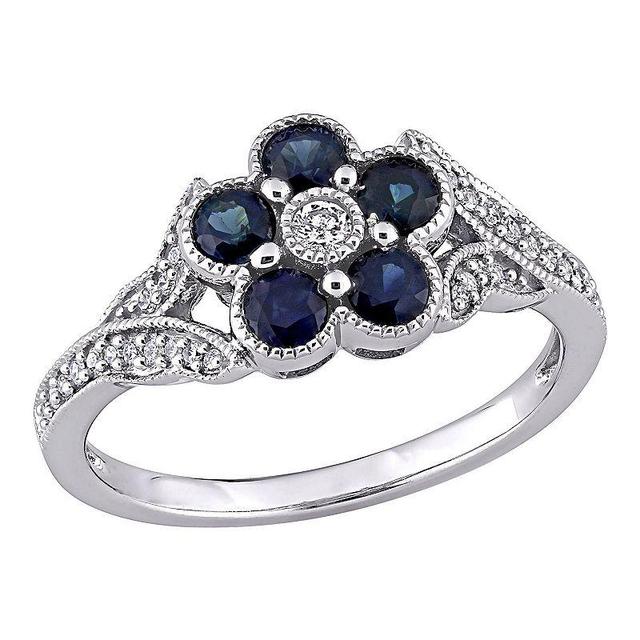 Stella Grace 10K White Gold Sapphire & 1/6 Carat T.W. Diamond Flower Ring, Womens 14k Whgold Product Image