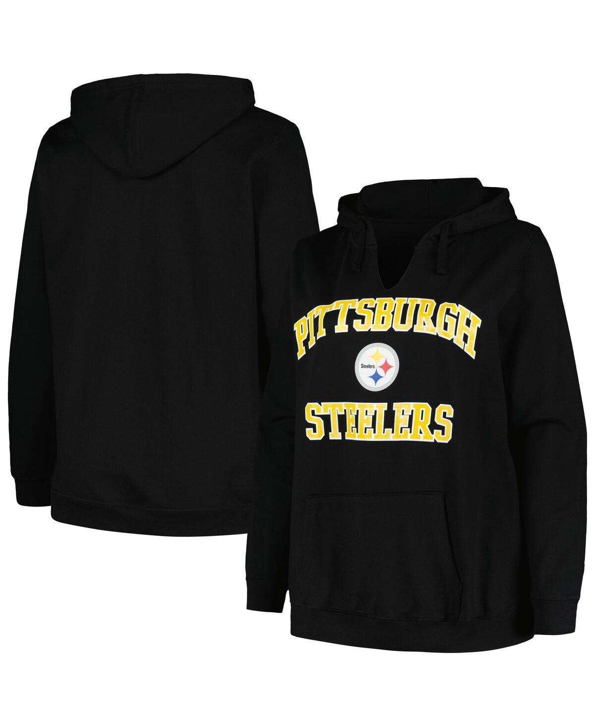 Womens Fanatics Black Pittsburgh Steelers Plus Size Heart and Soul V-Neck Pullover Hoodie product image