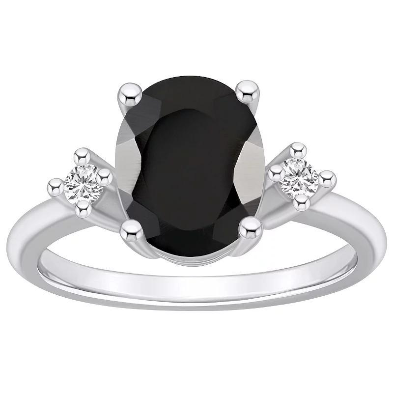 Alyson Layne 14k White Gold Oval Black Onyx & 1/10 Carat T.W. Diamond Ring, Womens Product Image