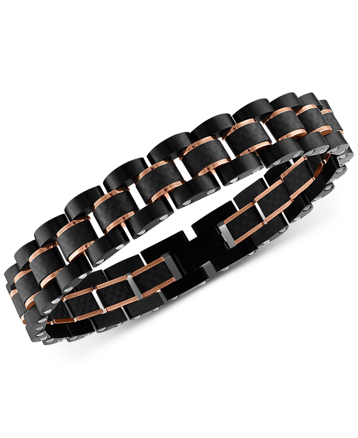 Esquire Mens Jewelry Watch Link Bracelet in Stainless Steel and Black Carbon Fiber, Created for Macys Product Image