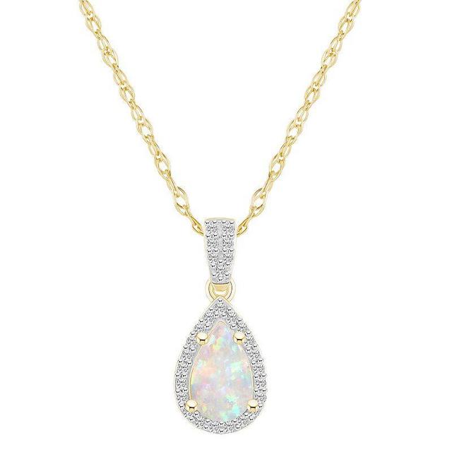 Celebration Gems 10k Gold Gemstone & Lab-Created White Sapphire Teardrop Halo Pendant Necklace, Womens Product Image