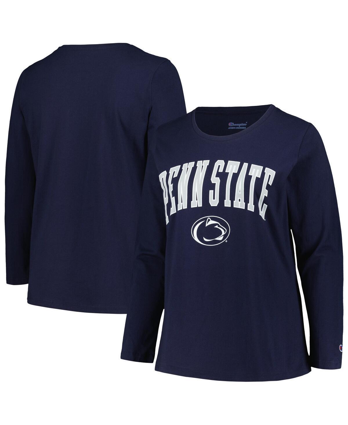 Womens Profile Navy Penn State Nittany Lions Plus Size Arch Over Logo Scoop Neck Long Sleeve T-shirt Product Image