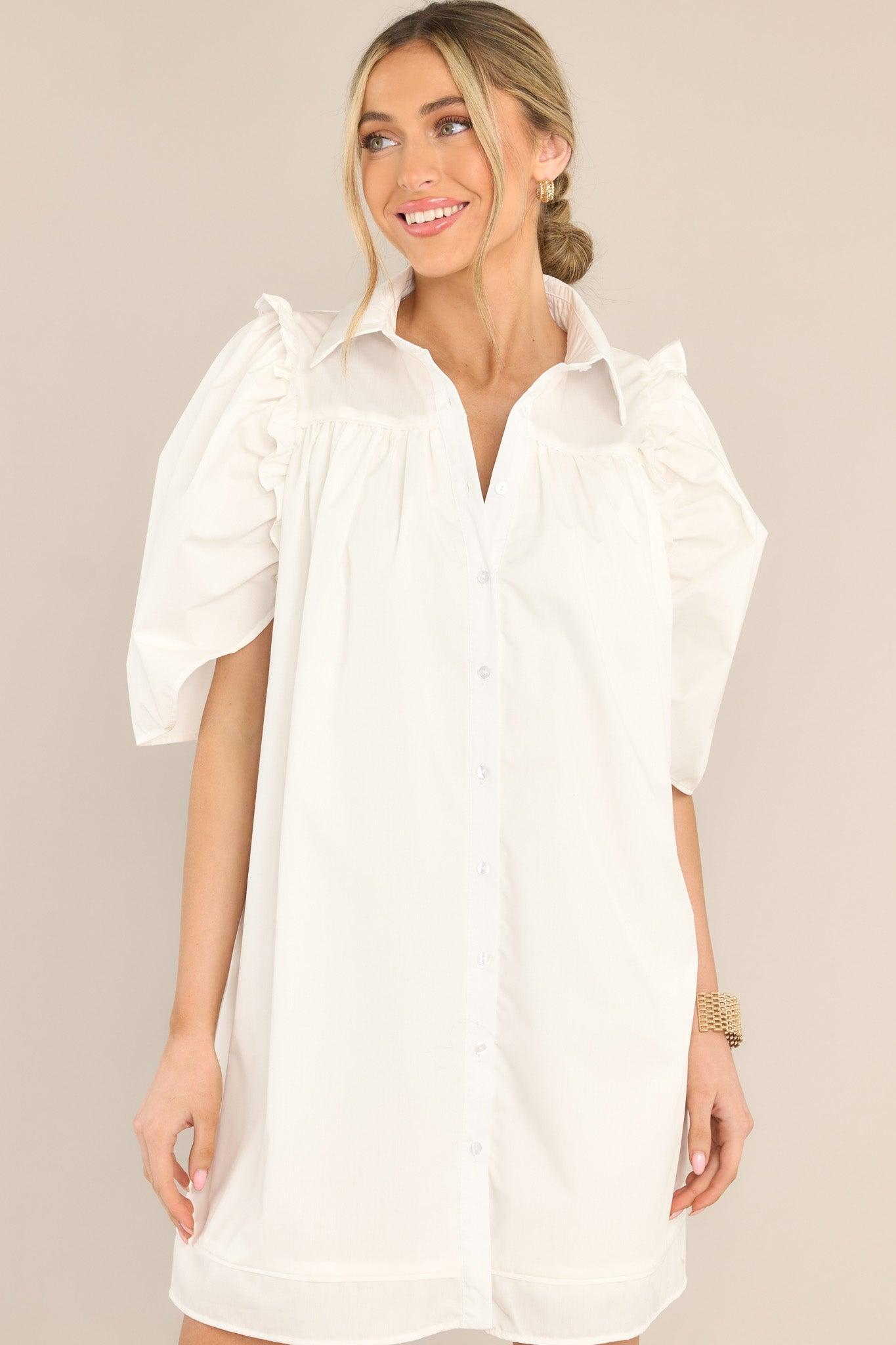 Serene Life White Button Front Mini Dress Product Image