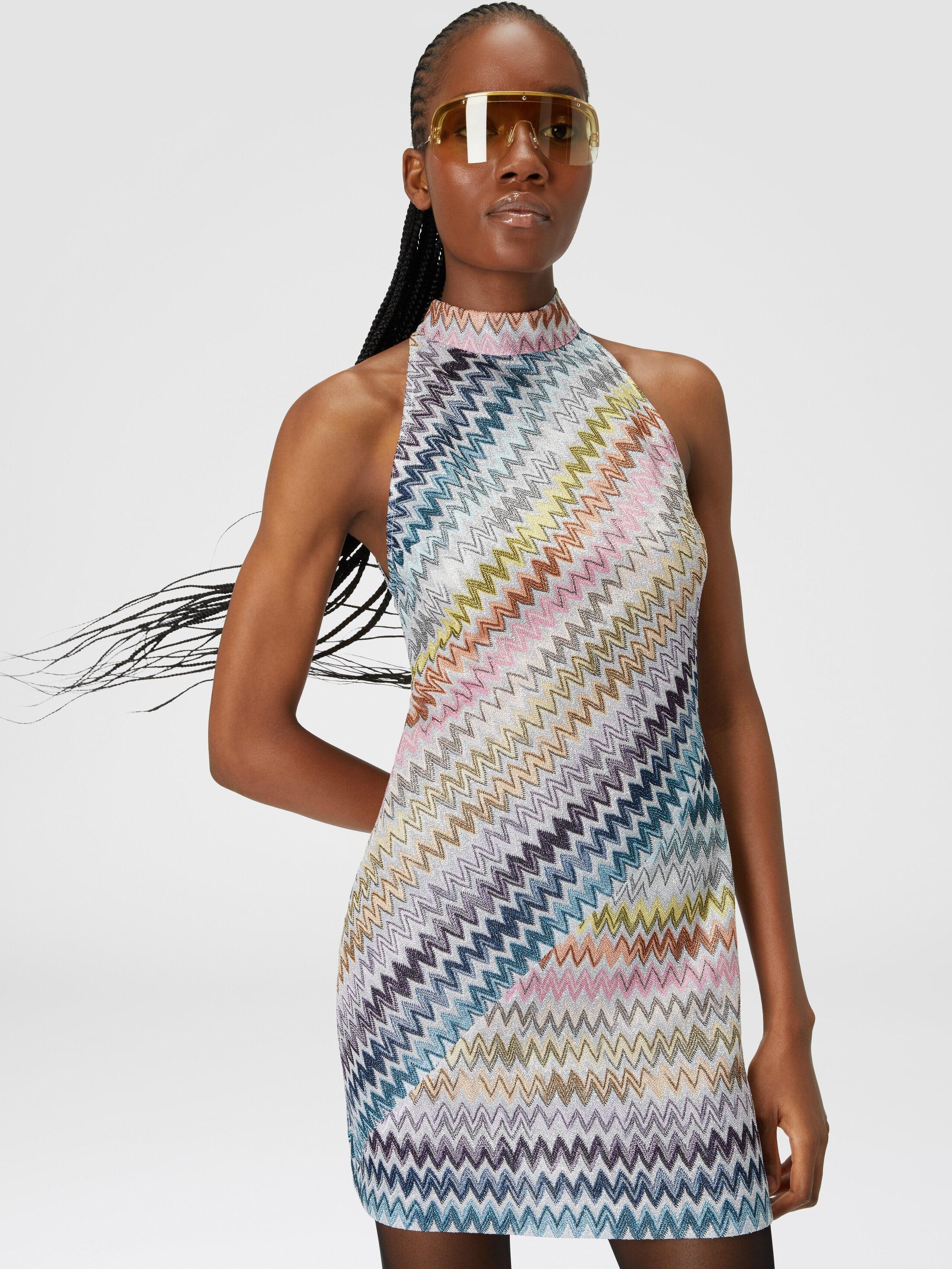 Sleeveless mini-dress in zig zag lamé viscose Product Image