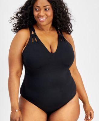 Plus Size Color Code Strappy One-Piece Swimsuit Product Image