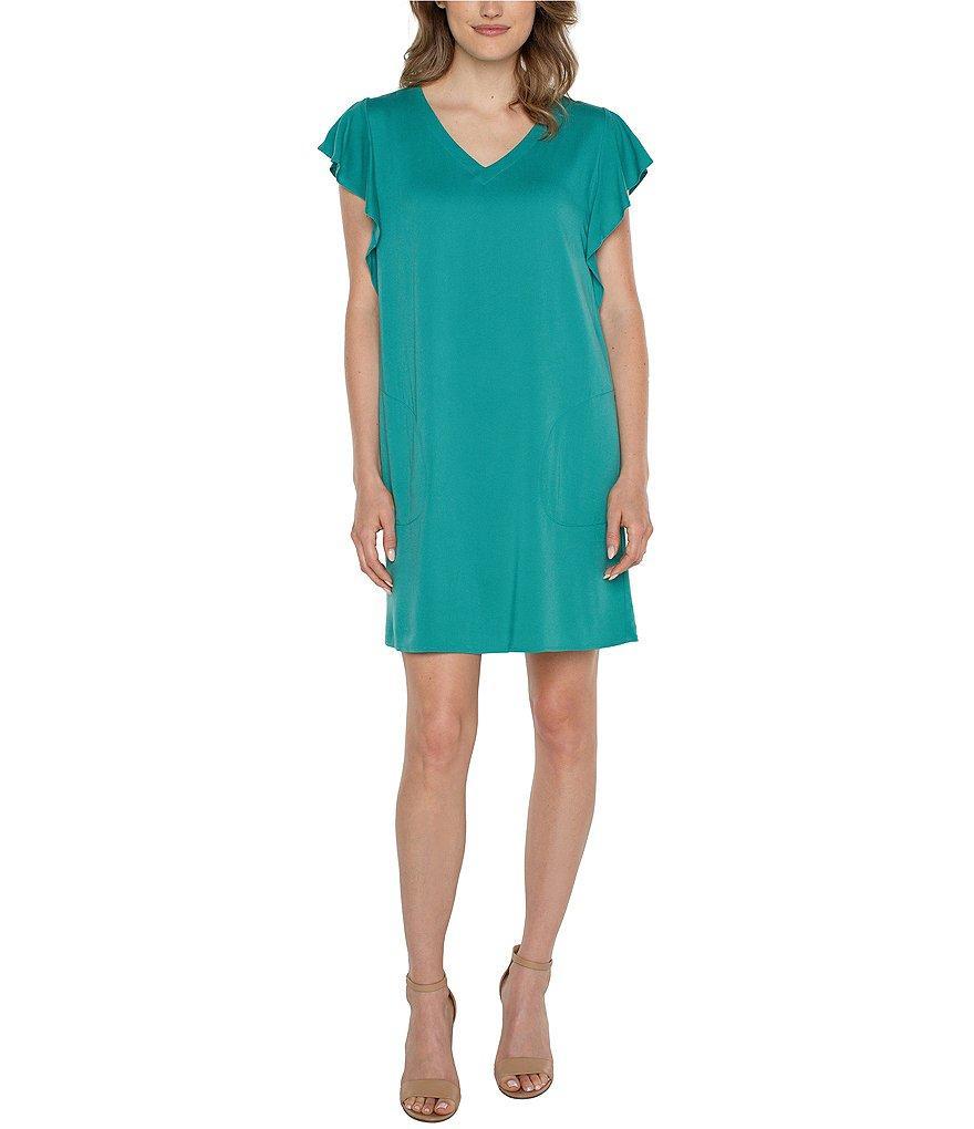 Liverpool Los Angeles V-Neck Flutter Sleeve Shift Dress Product Image