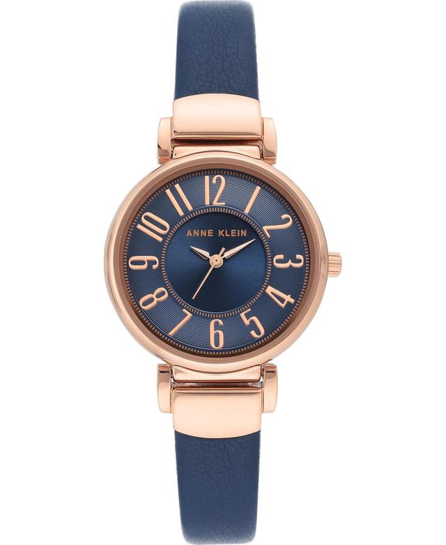 Anne Klein Womens Navy Blue Leather Strap Watch 30mm Product Image