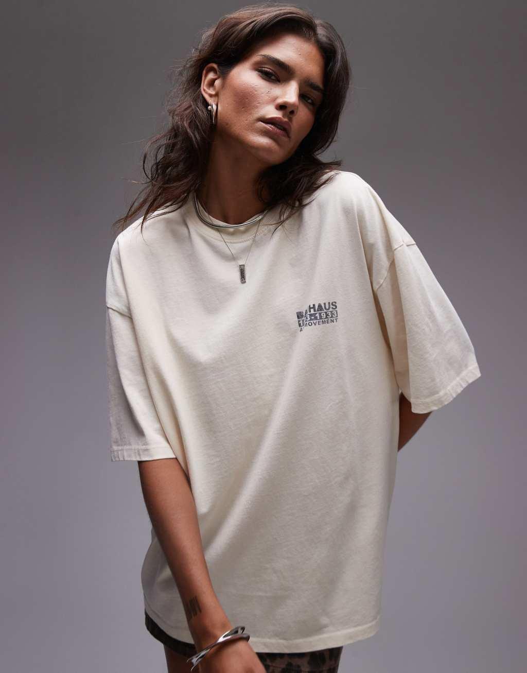 Topshop graphic Bauhaus oversized tee in neutral Product Image