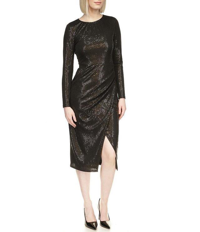 Michael Kors Metallic Dot Stretch Jersey Long Sleeve Midi Sheath Dress Product Image