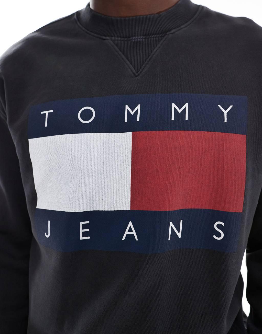 Tommy Jeans large flag sweatshirt in black Product Image